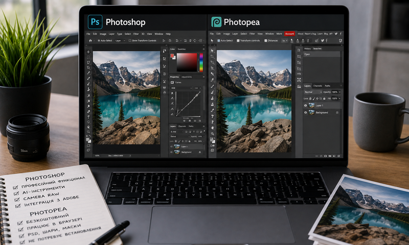 Photoshop проти Photopea: чи може браузер замінити професійний редактор